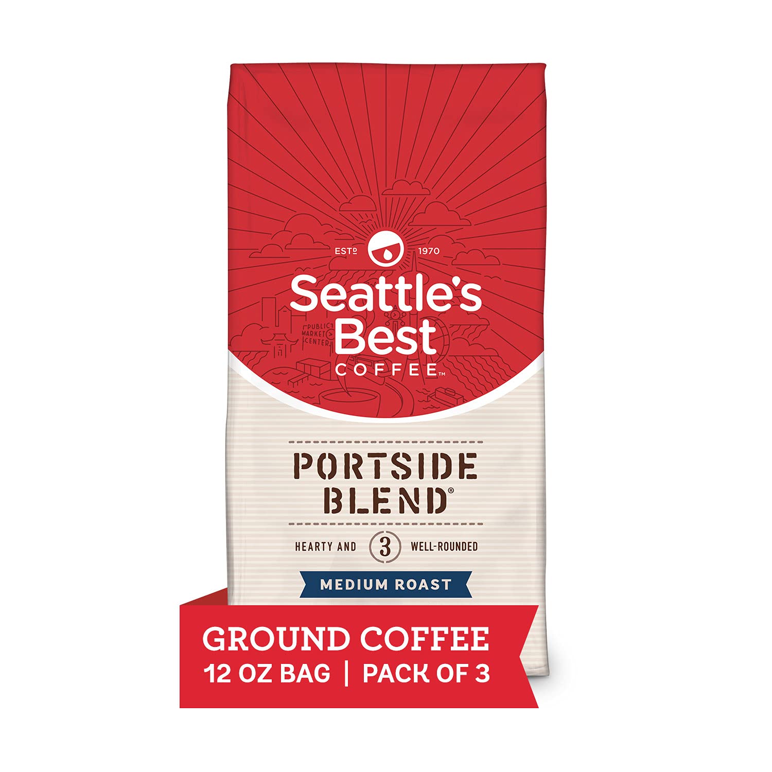 Seattle's Best Coffee Portside Blend Medium Roast Ground Coffee | 12 Ounce Bags (Pack of 3)