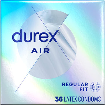 Durex Air Condoms Extra Thin Condoms, Regular Fit, Natural Rubber Latex Condoms For Men, Fsa & Hsa Eligible, 36 Count, Package May Vary