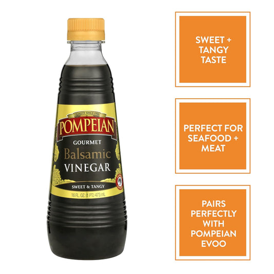 Pompeian Gourmet Balsamic Vinegar, Perfect For Salad Dressings, Sauces, Seafood & Meat Dishes, Naturally Gluten Free, 16 Fl. Oz