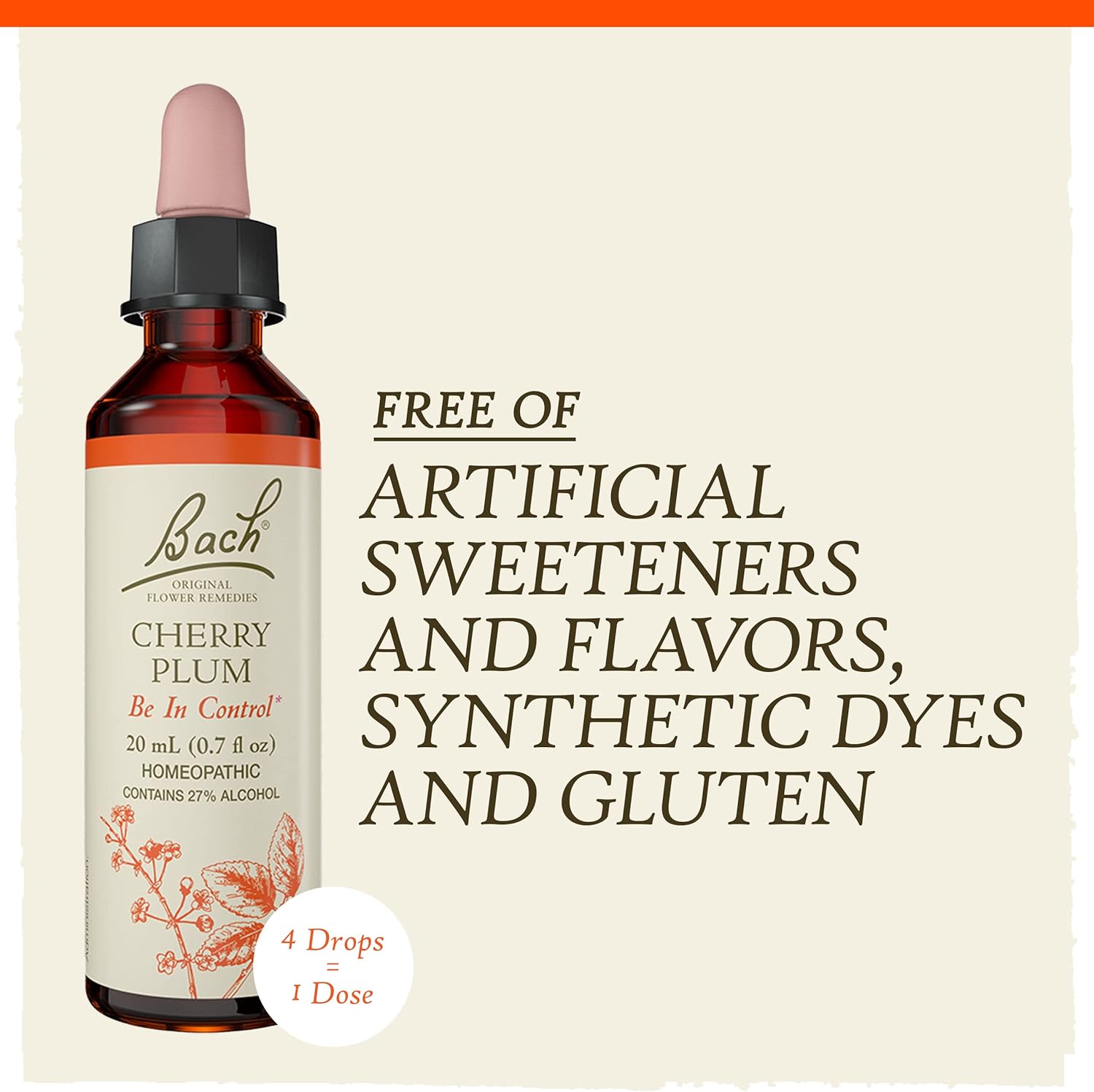 Bach Original Flower Remedies, Cherry Plum for control, Natural Homeopathic Flower Essence, Holistic Wellness, Vegan, 20mL Dropper : Health & Household