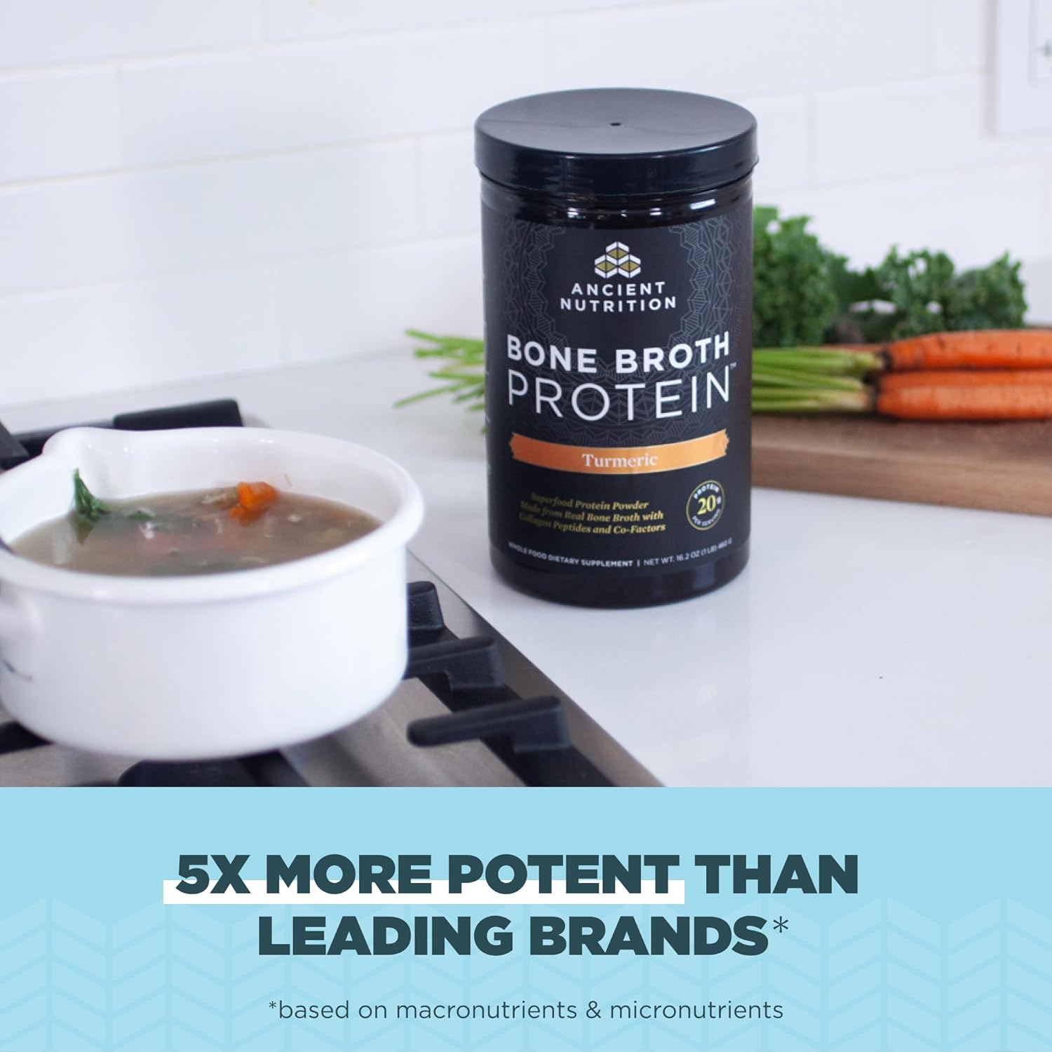 Protein Powder Made from Real Bone Broth by Ancient Nutrition, Turmeric, 20g Protein Per Serving, 20 Serving Tub, Gluten Free Hydrolyzed Collagen Peptides Supplement : Health & Household