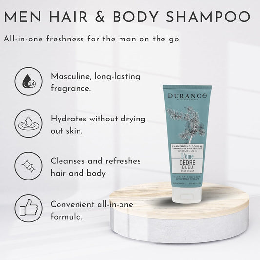 Durance L'Ome Hair & Body Shampoo For Men, 200Ml – Men’S Shampoo With Blue Cedar Extract – Body Wash For Men - Cleanses Without Damaging The Skin, Leaves Hair Soft & Shiny