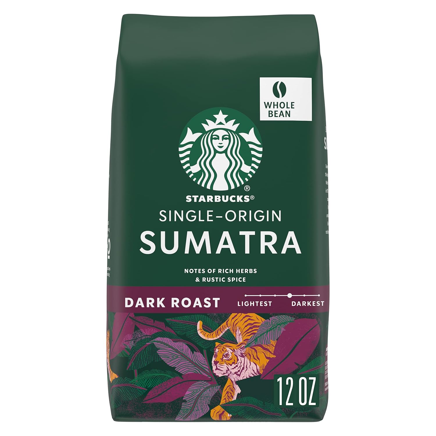 Starbucks Whole Bean Coffee, Dark Roast Coffee, Sumatra, 100% Arabica, 1 Bag (12 Oz)