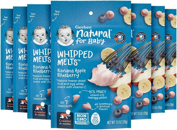 Gerber Natural Whipped Melts Baby Snacks, Banana Blueberry, 0.85 oz Bag, 7 Pack