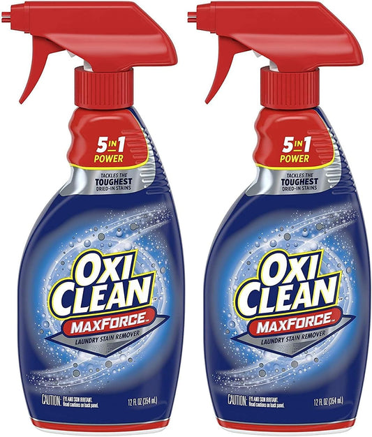 OxiClean Max Force Laundry Stain Remover Spray, 12 Ounce, 2-Pack, Bundled with A Jondey Microfiber Cleaning Cloth (Colors May Vary)