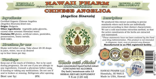 Hawaii Pharm Angelica Chinese Alcohol-Free Liquid Extract, Organic Angelica (Angelica Sinensis) Dried Root Glycerite Natural Herbal Supplement 2 oz