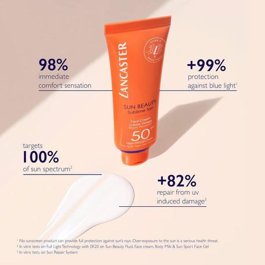 Lancaster Sun Beauty Face Cream Spf50 50Ml, Photoaging Control, Broad Spectrum Sun Protection, High Protection With Full Light Technology, Water And Sweat Resistant, Clean Formula