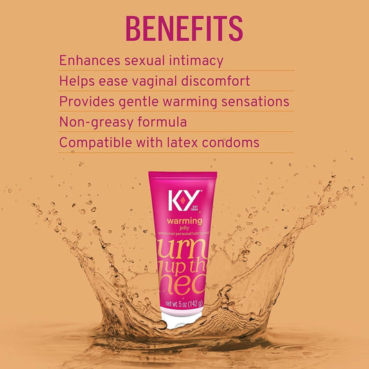 K-Y Warming Jelly Lube, Sensorial Personal Lubricant, Glycol Based Formula, Safe To Use With Latex Condoms, For Men, Women And Couples, 5 Fl Oz (Pack Of 2)