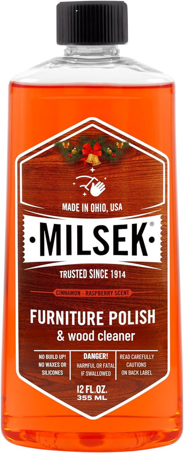 Milsek Furniture Polish and Cleaner with Cinnamon-Raspberry Scent (Holiday Scent), 12 fl oz