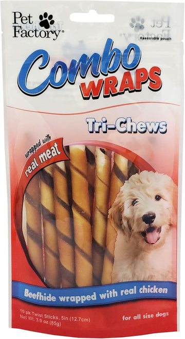 Pet Factory Combo Wraps Pork Flavored Beefhide 5" Twist Sticks Dog Chew Treats W/ Real Chicken Meat Wrap - 10 Count/1 Pack