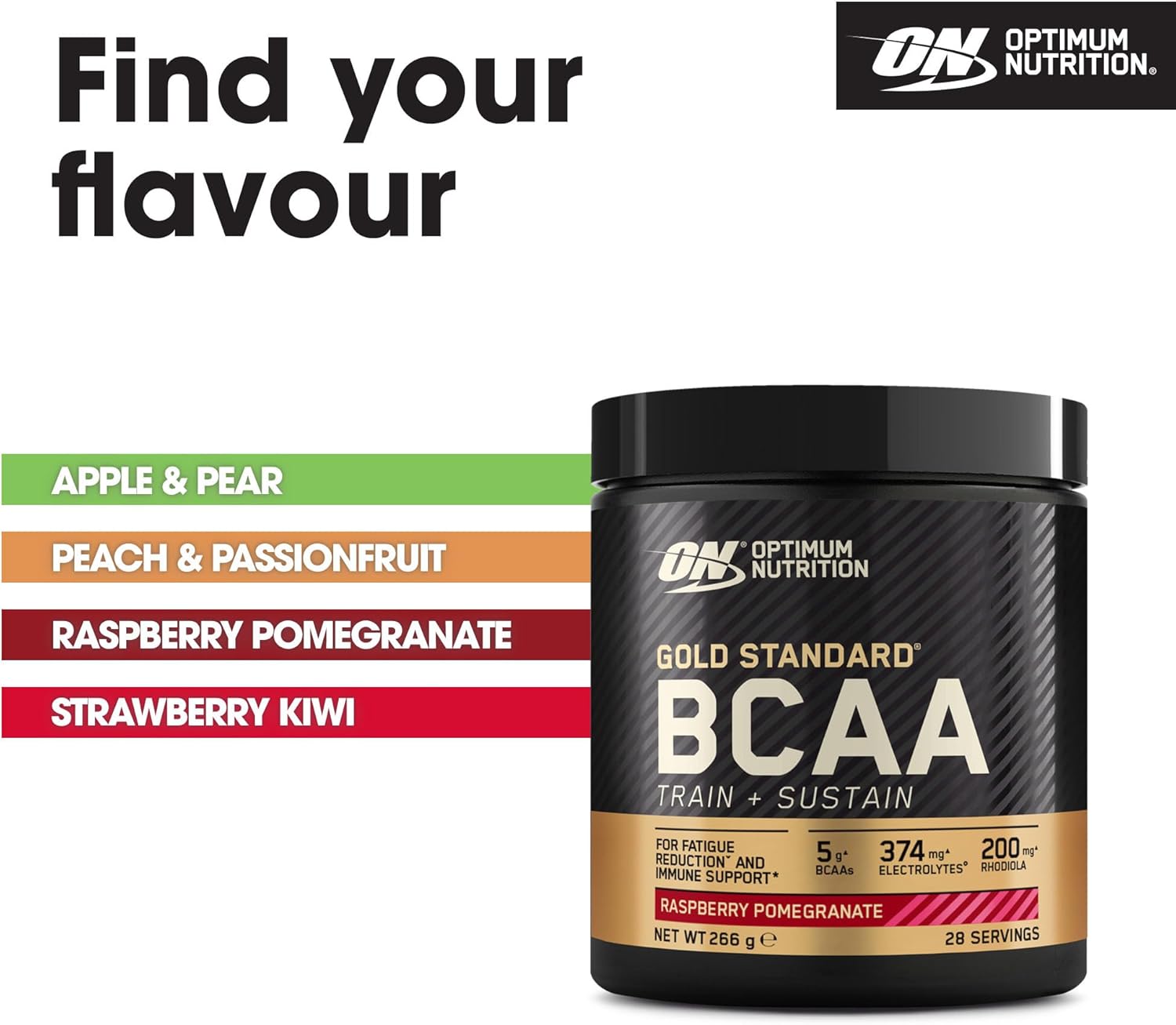 Optimum Nutrition Gold Standard BCAA Train + Sustain, Amino Acids Pre Workout Powder, Sports Drink with Vitamin C, Zinc, Magnesium and Electrolytes, Raspberry & Pomegranate Flavour, 28 Servings, 266 g : Amazon.co.uk: Health & Personal Care