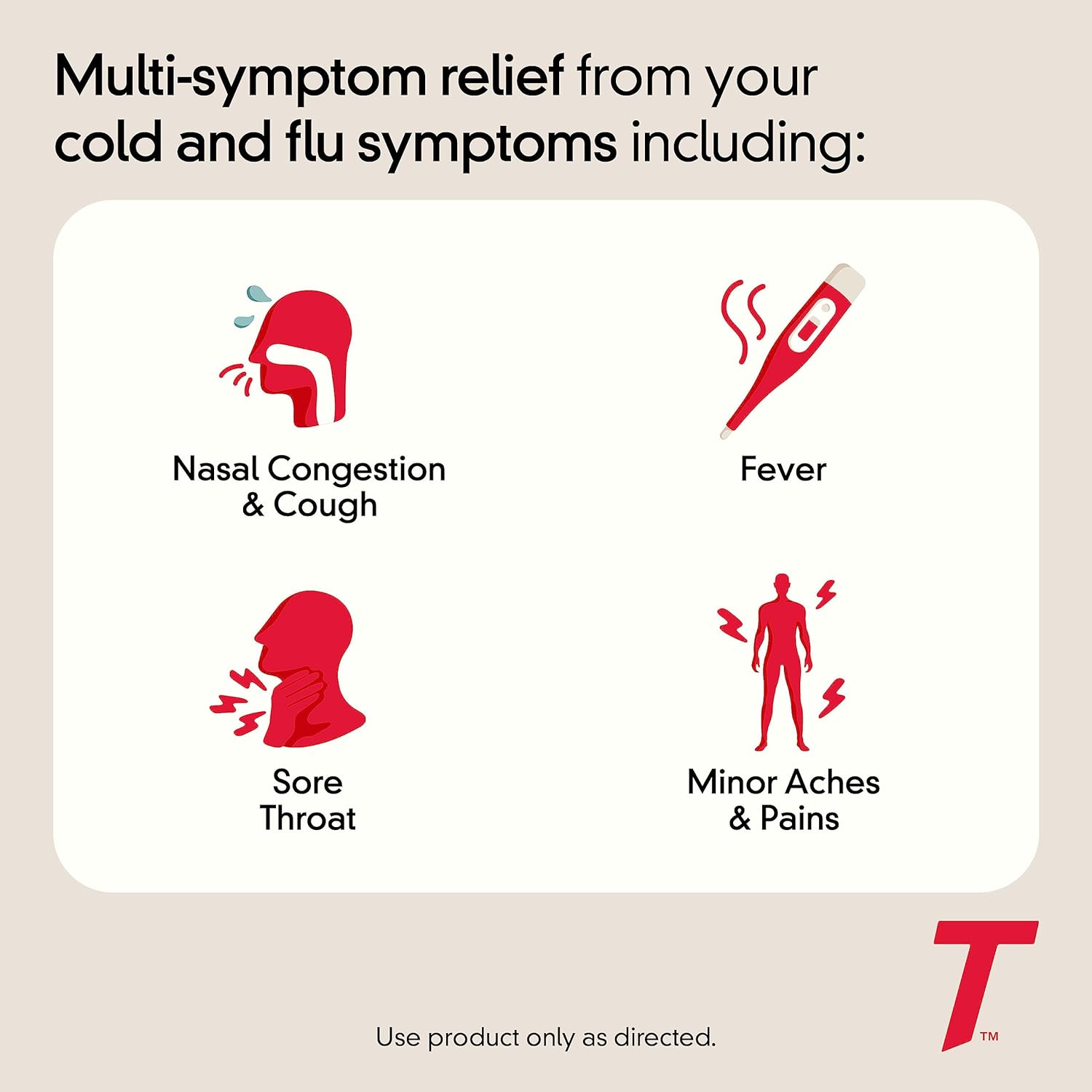 Tylenol Cold + Flu Severe Medicine Caplets For Cold & Flu Symptom Relief, Fever Reducer, Pain Reliever, Cough Suppressant, Nasal Decongestant & Expectorant, 50 Pouches Of 2 Ct. : Health & Household