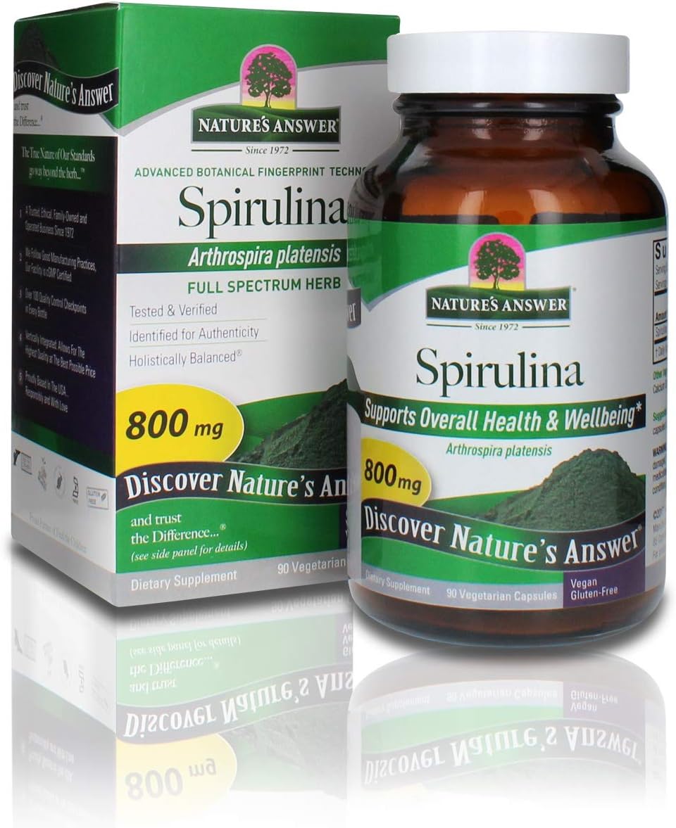 Nature'S Answer Spirulina Herbal Powder Capsules 90 Count | Natural Immune Support | Pre Biotic | Rich In Fiber, Proteins, Antioxidants And Vitamins