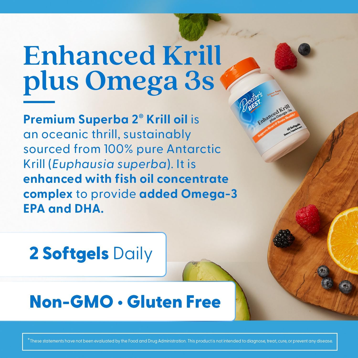 Doctors Best Enhanced Wild Caught Antarctic Krill (Superba2) Plus Omega-3S, Supports Heart & Brain Health, Non-Gmo, Gluten Free 60 Softgels : Health & Household