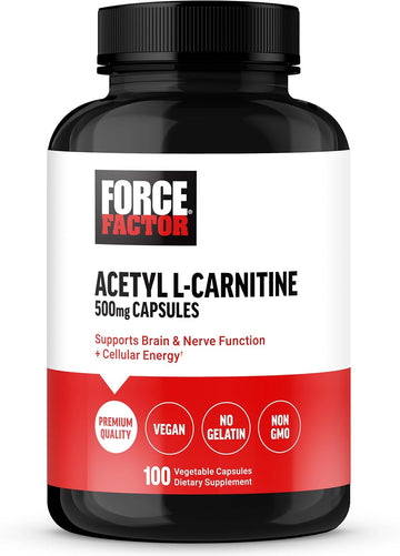 Force Factor Acetyl L-Carnitine Brain Supplement, Nerve Support Supplement, And Cellular Energy Booster, Acetyl L-Carnitine 500Mg, Premium Quality, Vegan, Non-Gmo, 100 Vegetable Capsules