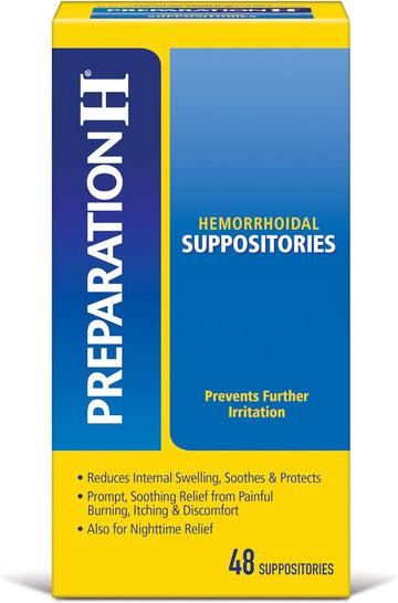 PREPARATION H Hemorrhoid Symptom Treatment Suppositories, Burning, Itching and Discomfort Relief (48 Count)