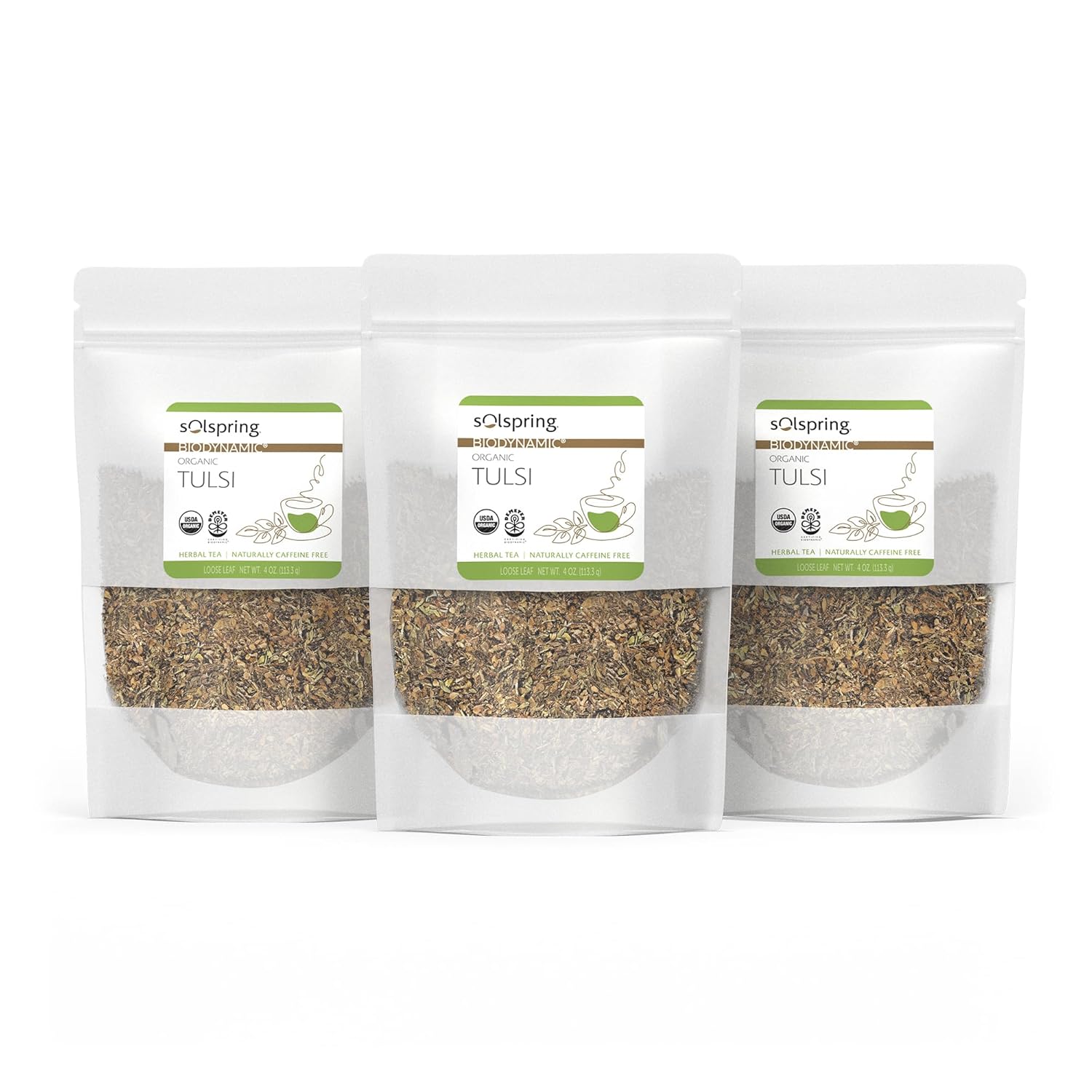 Dr. Mercola Solspring Biodynamic Organic Tulsi Loose Leaf Tea, 4 Oz. (Pack Of 3), Naturally Caffeine Free, Non Gmo, Soy Free, Gluten Free, Usda Organic, Demeter Certified Biodynamic