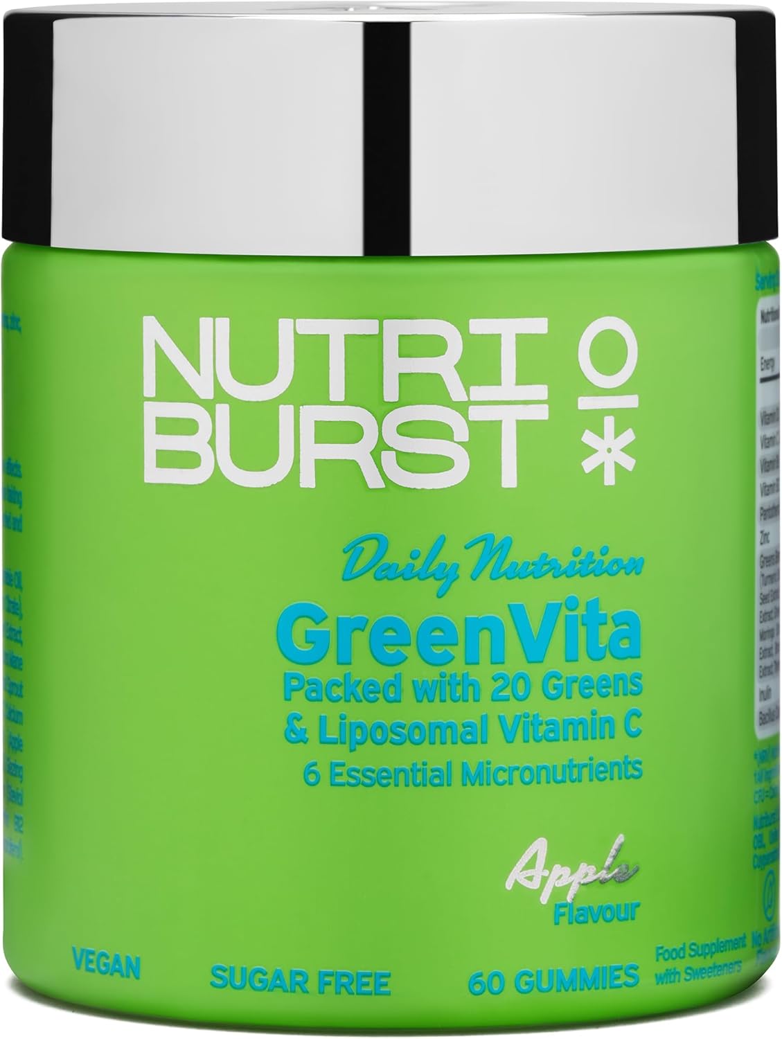 Nutriburst Greenvita - Super Greens Blend Gummies - Fruit + Veg + 100% Fruiting Bodies Mushrooms + 200 Million Live Bacteria Cultures - Boosted With Vitamins - 1 Month Supply - Suitable For Vegans