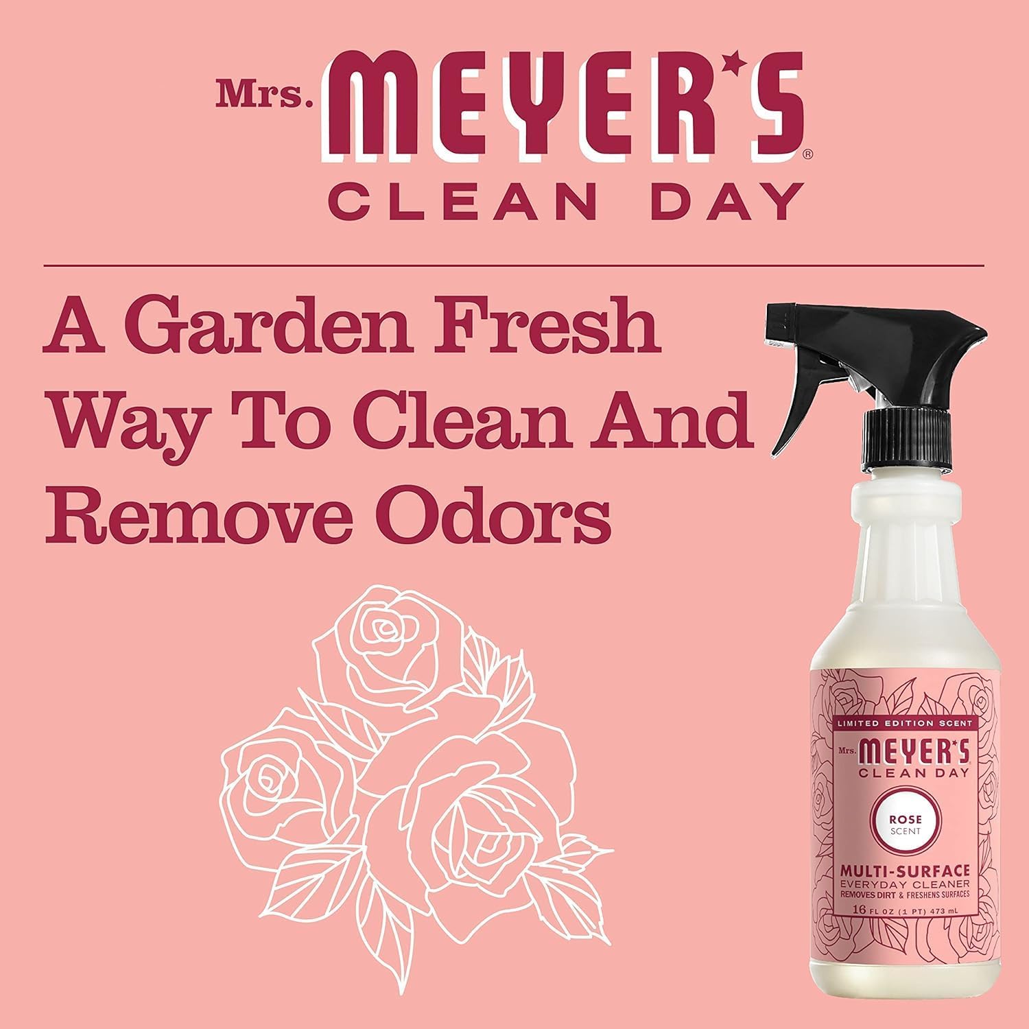 Mrs. Meyer'S Clean Day All-Purpose Cleaner Spray, Limited Edition Rose, 16 Fl. Oz - Pack Of 3