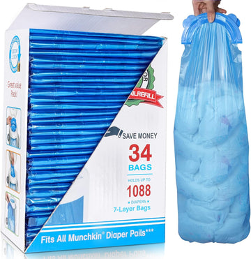 Diaper Pail Refill Bags, 1088 Counts, 34 Bags, Fully Compatible With Arm&Hammer Disposal System