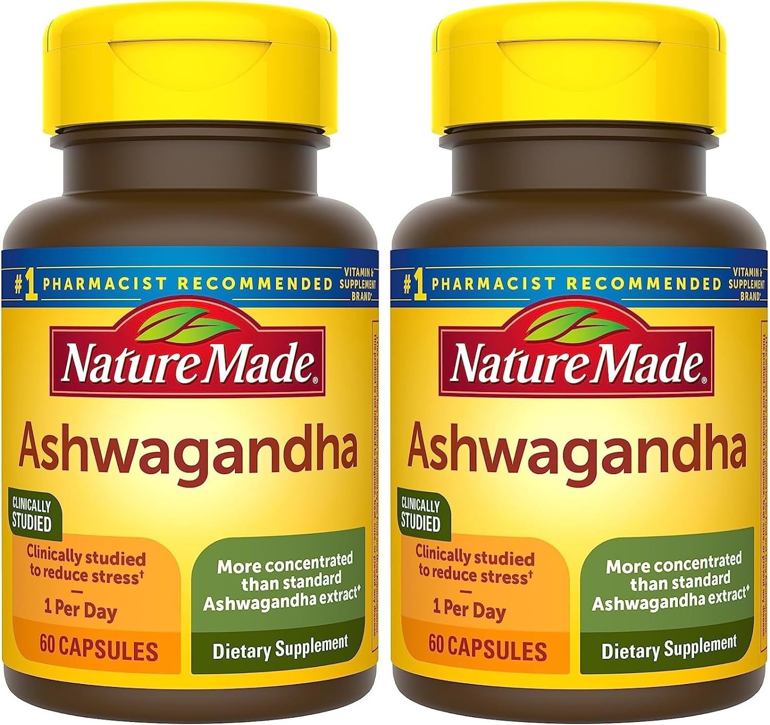 Nature Made Ashwagandha Capsules 125mg for Stress Support, 60 Capsules, 60 Day Supply (Pack of 2)