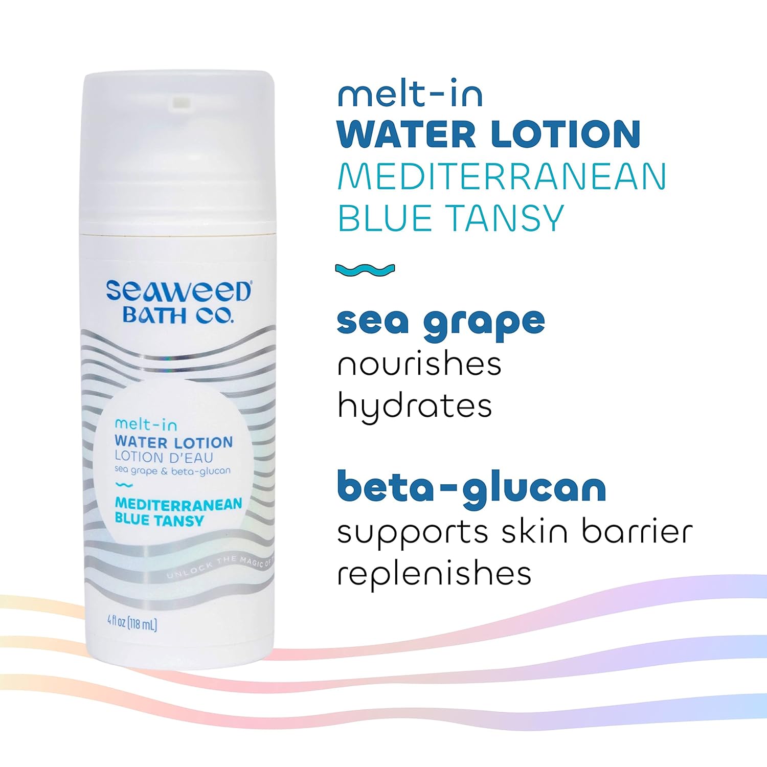 Seaweed Bath Co. Melt-In Water Lotion, Sea Salt Bergamot Scent, 4 Ounce, Sustainably Harvested Seaweed, Sea Grape, Beta-Glucan : Beauty & Personal Care