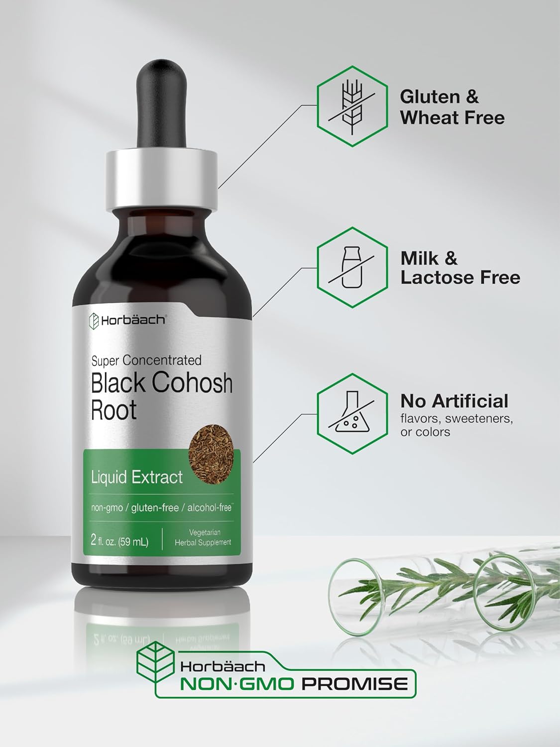 Horbäach Black Cohosh Root Tincture | 2 fl oz | Vegetarian Liquid Extract | Non-GMO, Gluten Free Herbal Supplement : Health & Household