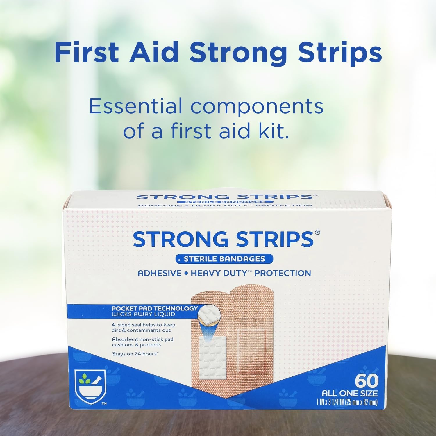 Rite Aid Strong Strips Bandages with Absorbent Non Stick Pad 1" x 3 1/4" - 60 Count | Wound Care and First Aid : Health & Household