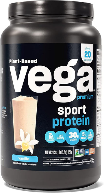 Vega Premium Sport Protein Vanilla Protein Powder, Vegan, Non GMO, Glu