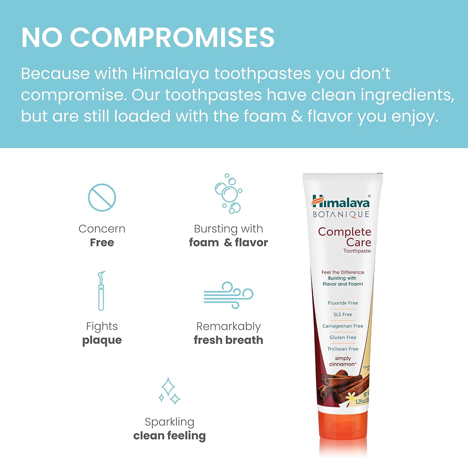 Himalaya Botanique Complete Care Toothpaste, Herbal, Cinnamon Flavor, Fights Plaque, Freshens Breath, Fluoride Free, No Artificial Flavors, SLS Free, Cruelty Free, Foaming, 5.29 Oz, 2 Pack : Health & Household