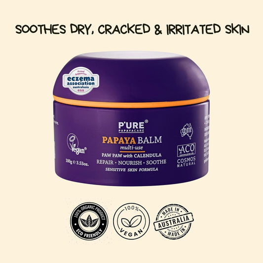Paw Paw Balm 100G – 100% Natural Soothes And Repairs Cracked, Sensitive & Itchy Dry Skin With Shea Butter, Calendula, Jojoba & Vitamin E – Organic Alternative Eczema Treatment Made In Australia