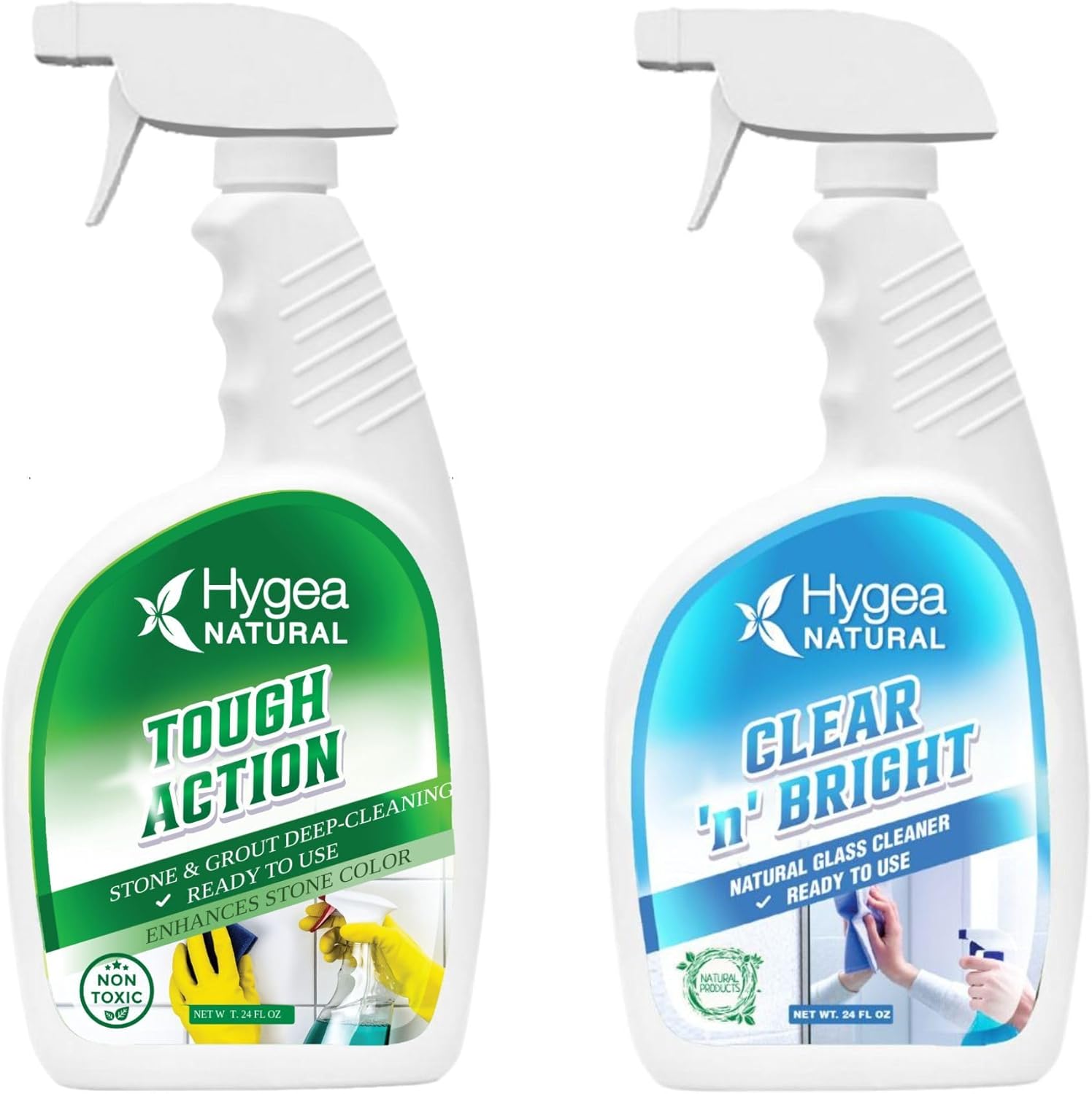 Tough Action Tile & Grout Deep Cleaning (24Oz) + Clear 'N' Bright - Glass Cleaner Spray (24Oz) Bundle - Cleans,Condition And Enhances Color Of Stone Without Residue