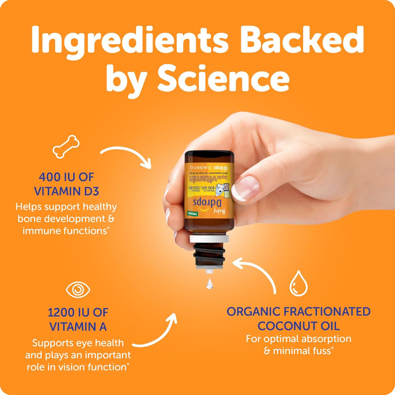Ddrops® Baby Organic Liquid Vitamins A&D Drops For Infants, 60 Drops. Supports Babies’ Eye Health, Bone Development And Immune Function. Certified Organic, Non-Gmos, Allergy-Friendly : Health & Household