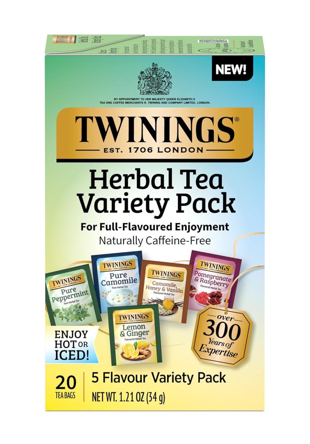 Twinings Herbal Tea Variety Pack, 20 Count (Pack Of 6), Formerly Assorted Herbal, Includes 5 Flavours, Naturally Caffeine-Free, Enjoy Hot Or Iced | Packaging May Vary