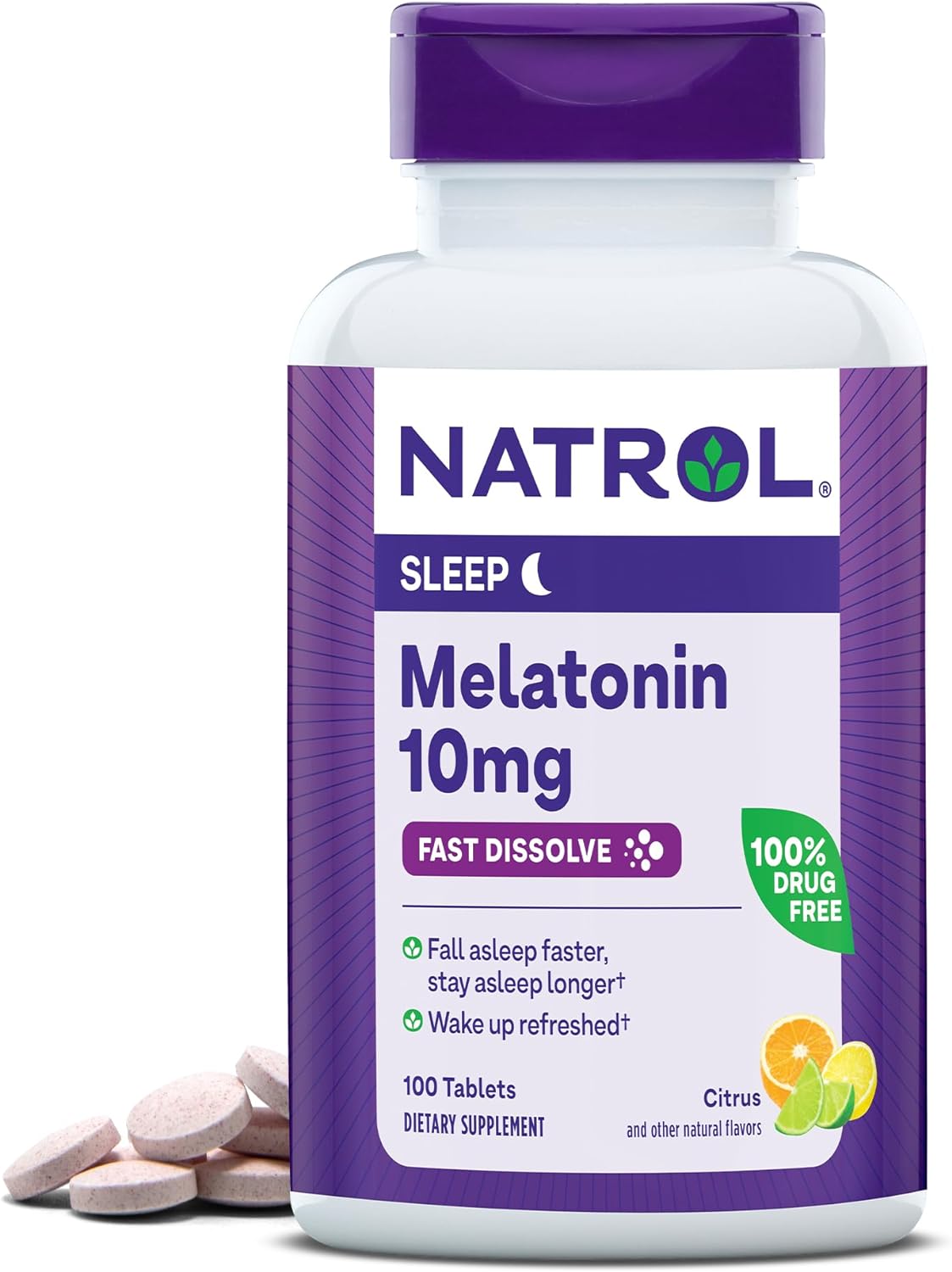 Natrol Fast Dissolve Melatonin 10 Mg, Dietary Supplement For Restful Sleep, Fast-Dissolve Tablets For Adults, 100 Citrus-Flavored Melatonin Tablets, 100 Day Supply