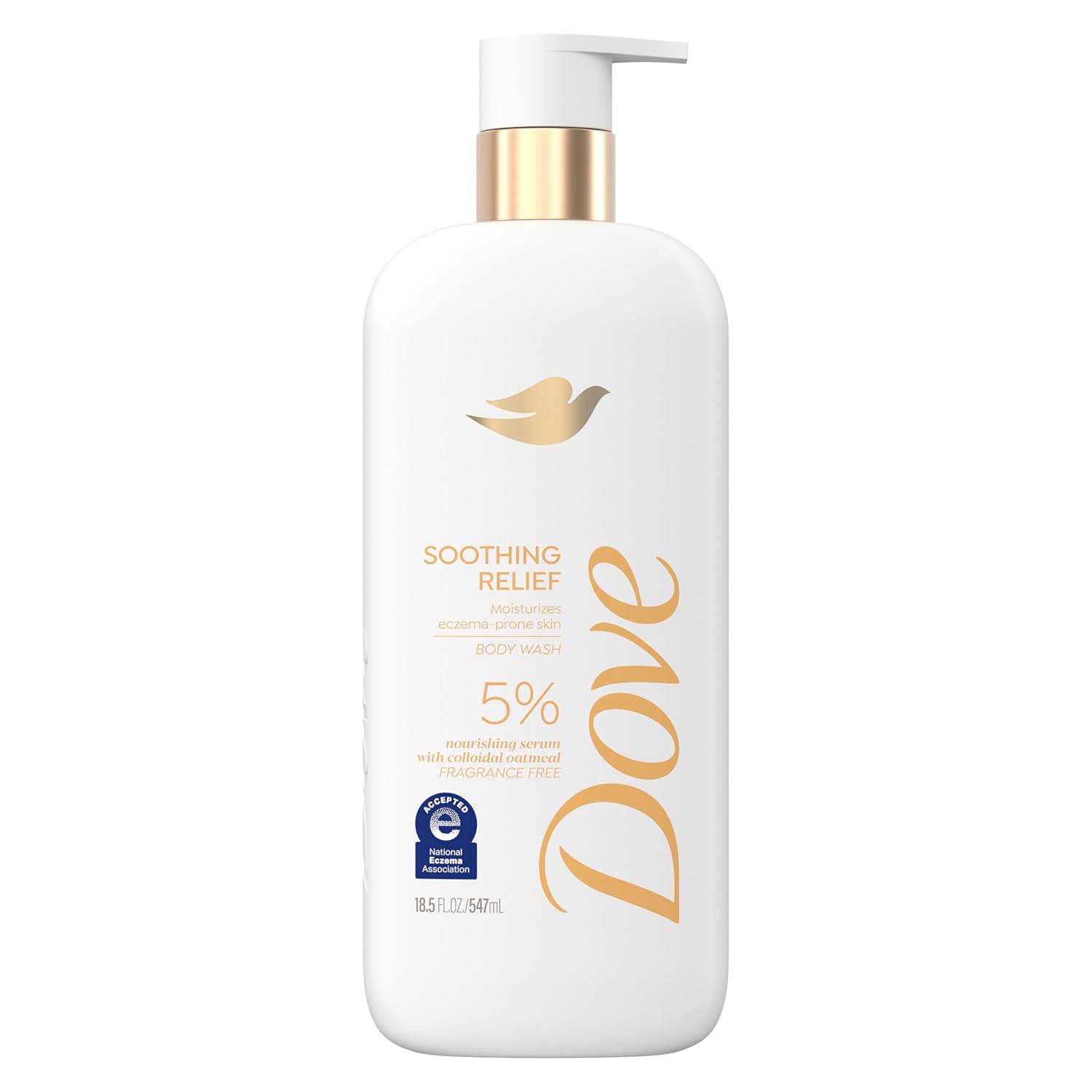 Dove Fragrance Free Body Wash Soothing Relief Moisturizes Eczema-Prone Skin 5% Nourishing Serum With Colloidal Oatmeal 18.5 Oz