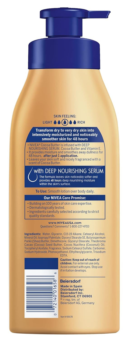 NIVEA Cocoa Butter Body Lotion with Deep Nourishing Serum, 16.9 Fl Oz Pump Bottle