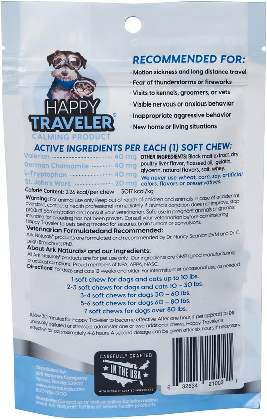 Ark Naturals Happy Traveler Calming Chews Bundle Pack, Ease Anxious And Nervous Behavior In Dogs And Cats, Vet Recommended, 2 Pack