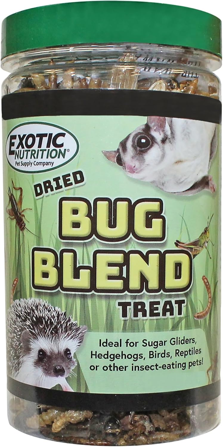 Bug Blend - Healthy High-Protein Dried Insect Treat - Crickets, Mealworms, Grasshoppers - Sugar Gliders, Hedgehogs, Squirrels, Chickens, Skunks, Opossums, Marmosets, Parrots, Birds (1.71 Oz.)