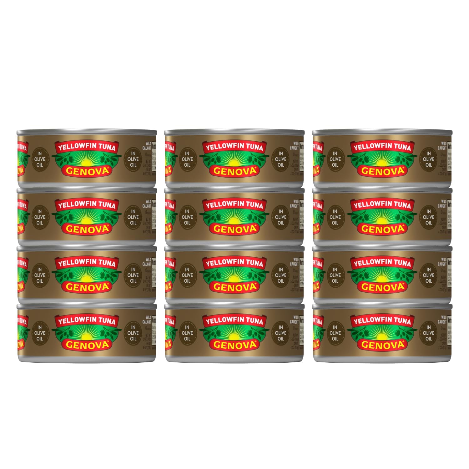Genova Premium Yellowfin Tuna In Olive Oil, Wild Caught, Solid Light, 5-Ounce Cans (Pack Of 12)