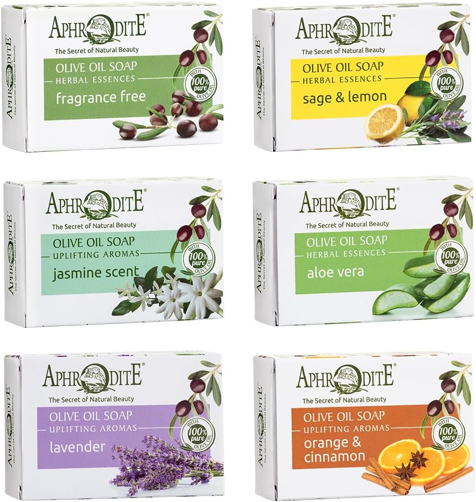 Aphrodite Olive Oil Soap Set. 6 Piece All Natural Soap. Antioxidant Infused Soap To Help Prevent Premature Ageing. Perfect For Sensitive Skin