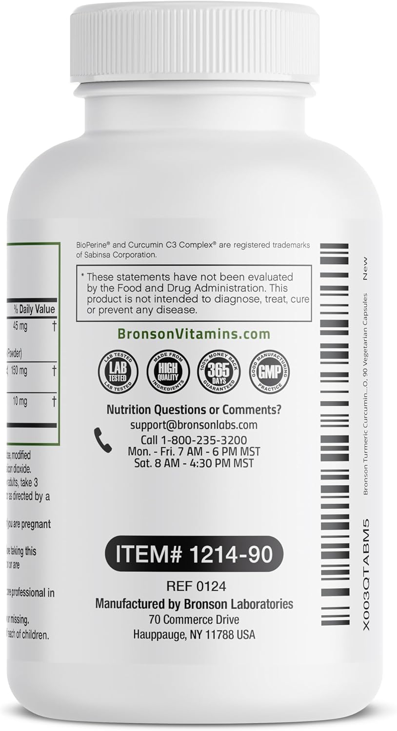 Bronson Turmeric Curcumin 1500 MG per Serving Antioxidant, Joint & Digestion Support with BioPerine, Non-GMO, 90 Vegetarian Capsules : Health & Household