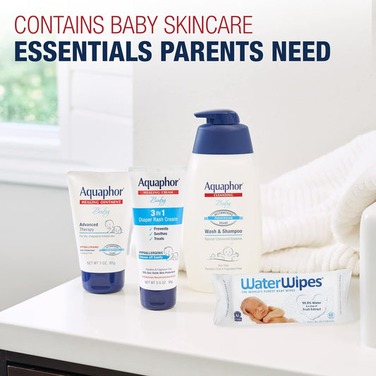 Aquaphor Baby Welcome Baby Gift Set - Free WaterWipes and Bag Included - Healing Ointment, Wash and Shampoo, 3 in 1 Diaper Rash Cream