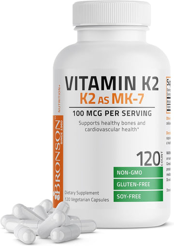 Bronson Vitamin K2 As Mk-7 Menaquinone 100 Mcg Non-Gmo, 120 Capsules