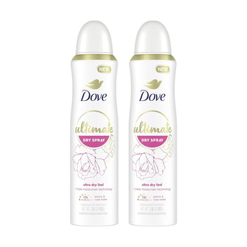 Dove Ultimate Dry Spray Antiperspirant Peony And Rose Water 2 Count For 72-Hour Sweat And Odor Protection With Triple Moisturizer Technology 3.8Oz