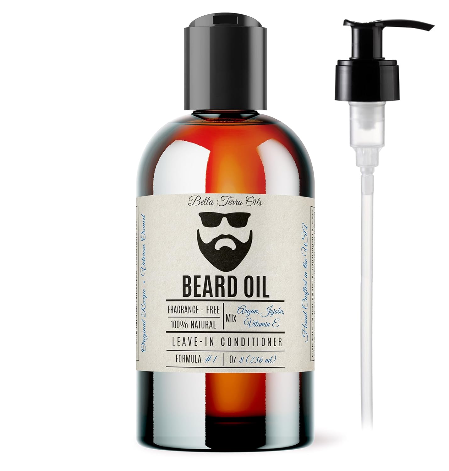 Bella Terra Oils - Beard Oil 8oz - A Luxurious Blend of Natural Organic Vitamin E, Organic Jojoba & Argan Oils, The Ultimate Beard Softener, Vintage Elegance in Every Drop