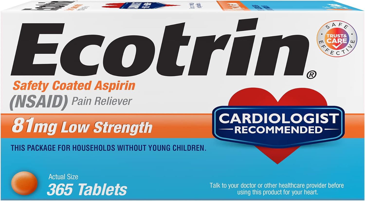 Ecotrin Low Strength Safety Coated Aspirin | NSAID | 81mg | 365 Tablet
