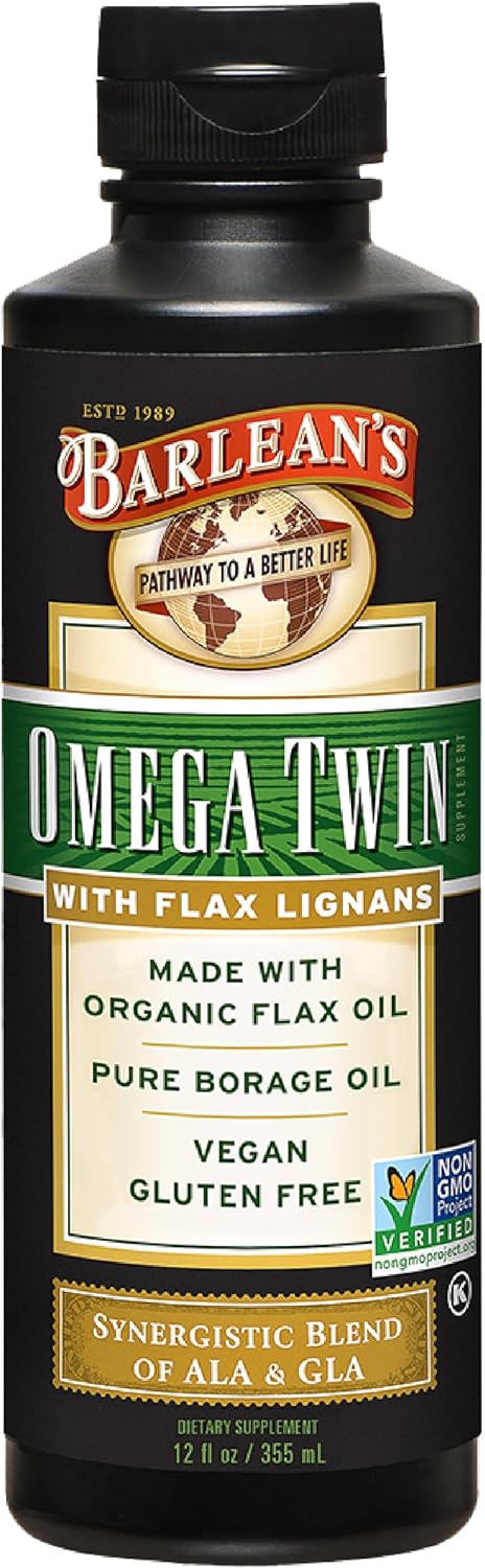 Barlean's Omega Twin Liquid Flaxseed Oil and Pure Borage Oil Supplemen