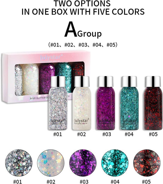 Julystar Makeup Blue Sequins Liquid Eye Shadow Liquid Stage Makeup Face Body Flash Colorful Eye Shadow Set (A Group)
