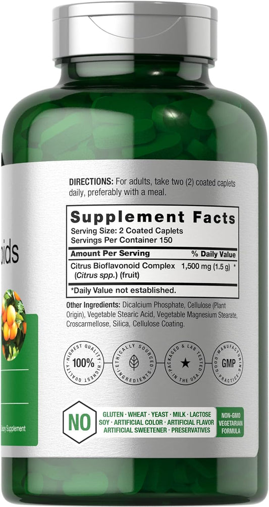 Horbäach Citrus Bioflavonoids Supplement | 1500mg | 300 Caplets | Vegetarian, Non-GMO, and Gluten Free Formula | Value Size